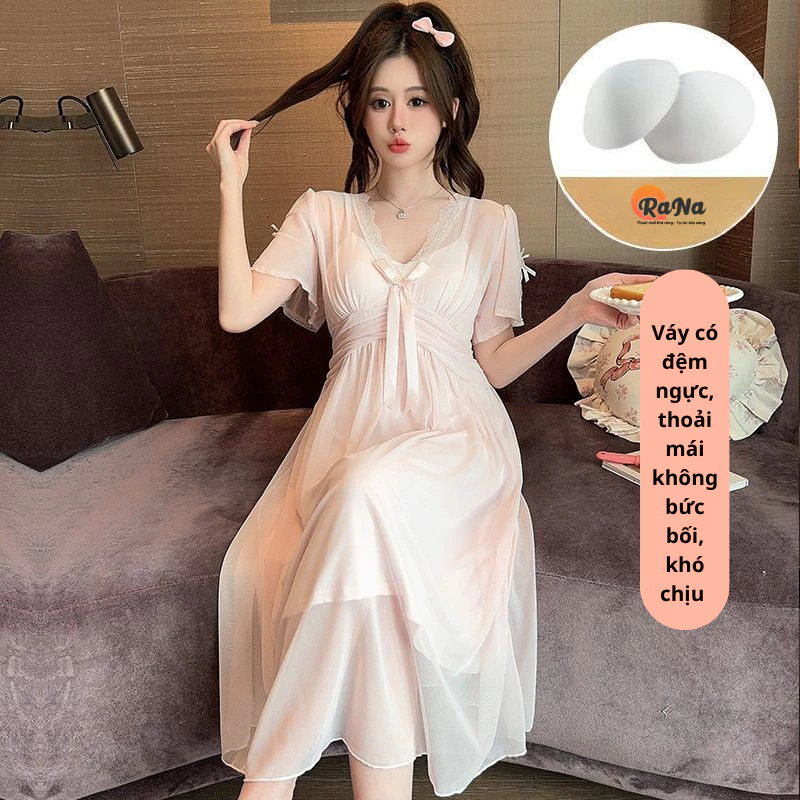 Váy Suông Đầm Suông nữ mặc nhà có đệm ngực tiện lợi phom Rộng Dáng Dài Chất cotton mềm mịn co giãn
