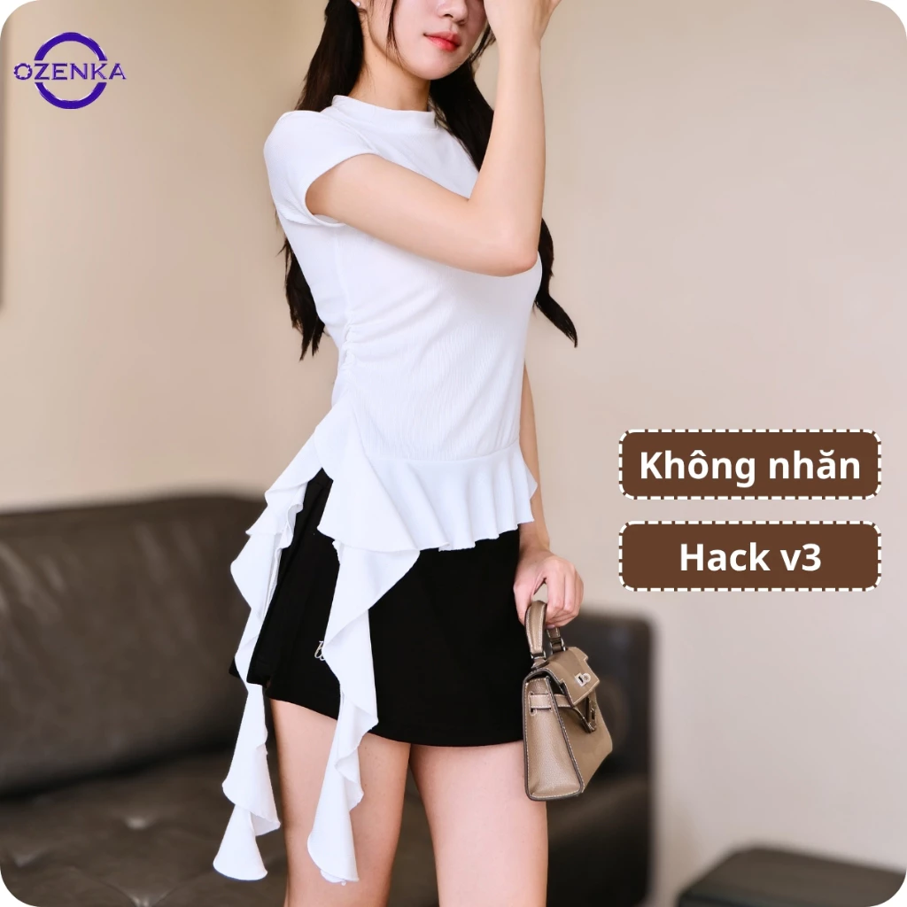 Áo babytee cổ tròn kiểu bèo gấu mặc hè ozenka , áo thun nữ cộc basic sang chảnh mặc đi chụp ảnh đi chơi