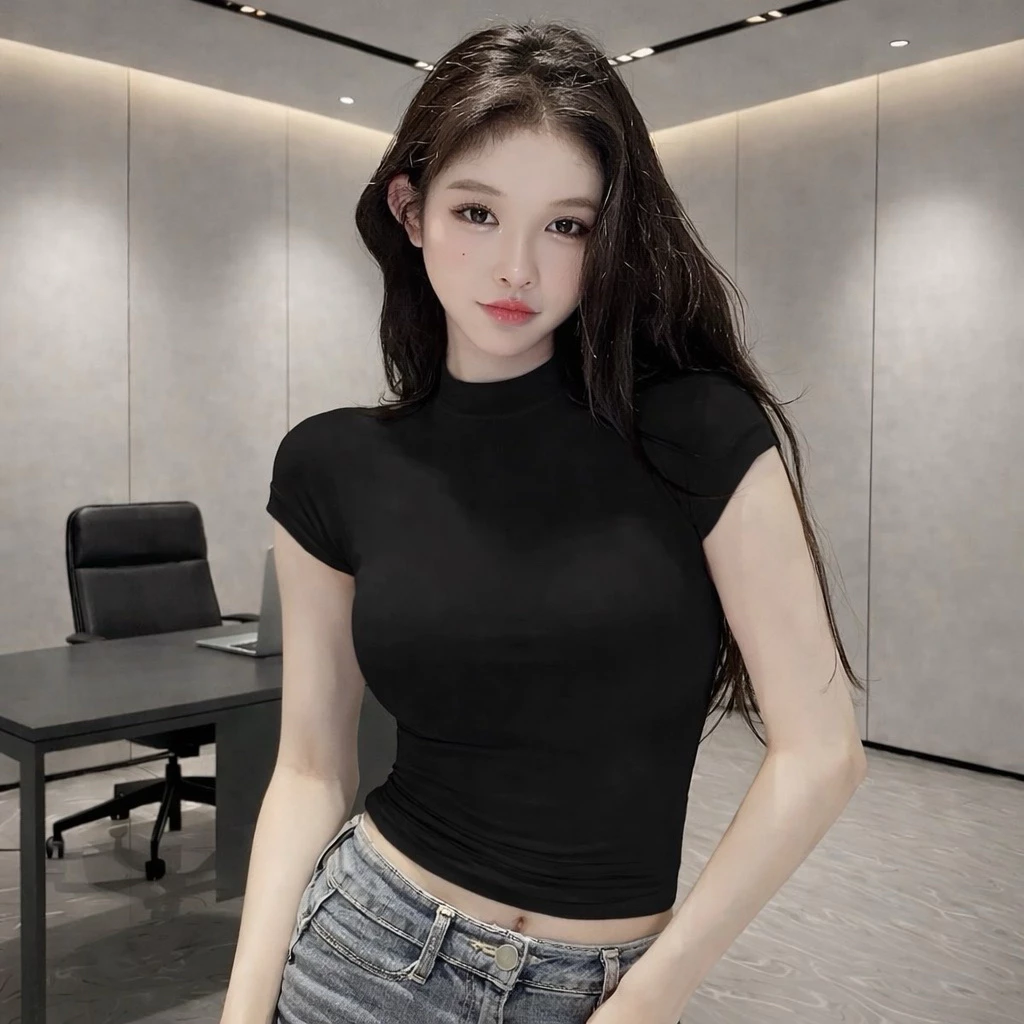 PQ08-Áo thun cộc tay cổ cao 3cm crotop Babytee PQ.Store From Ôm Thời Trang Cá Tính Cực Xinh