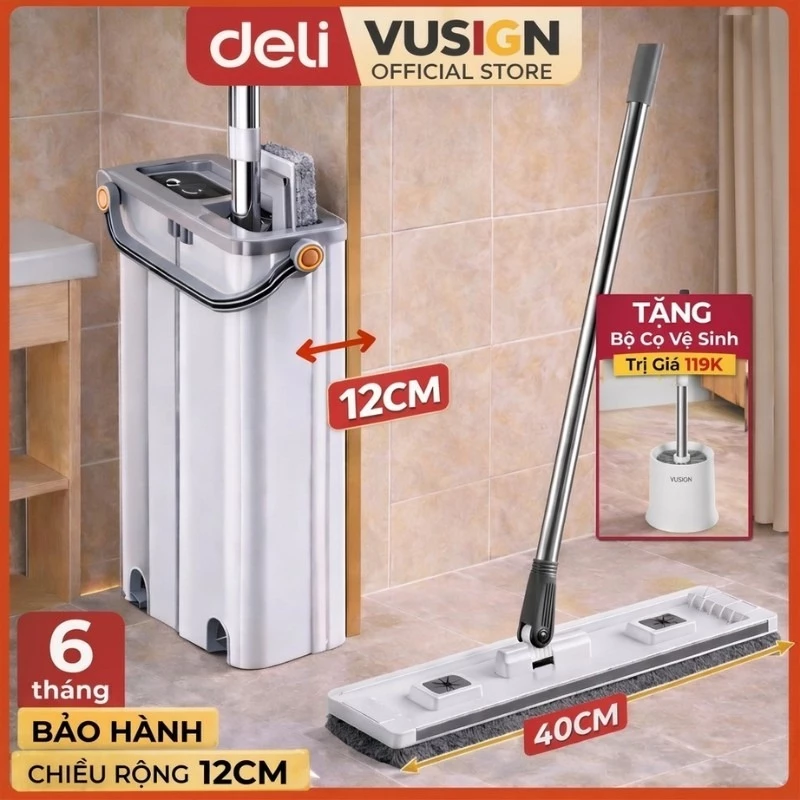 Bộ Cây Lau Nhà Tự Vắt Deli Thế Hệ Mới 4in1 Chổi Lau Nhà 360 Độ Siêu Mỏng 4 Hệ Thống Làm Sạch Mới