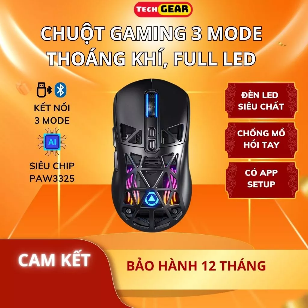 Chuột gaming không dây YINDIAO G17 bluetooth pin sạc nhẹ có lỗ chip PMW3325 3 mode wirless 2.4g RGB .