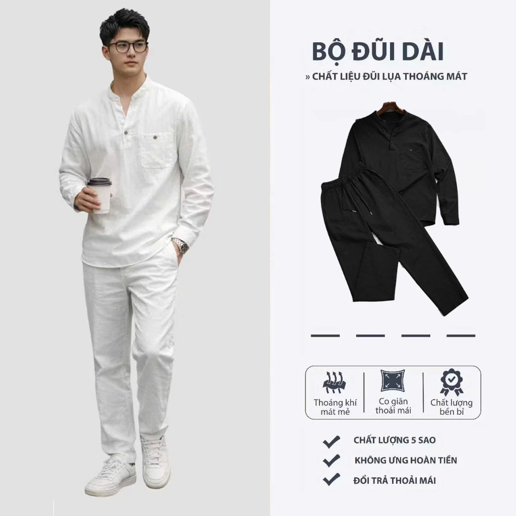 Bộ Set Đũi Nam Halley Dài Tay Hàn Quốc - Set Bộ Sơ Mi Quần Dài Vải Đũi Lãng Tử Đi Biển Đi Cafe J59