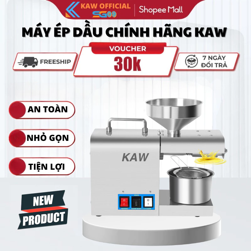 Máy Ép Dầu Thực Vật Chính Hãng KAW , Ép Nóng Và Lạnh Công Suất 800W, Dung Tích 1.5L, BH 24 Tháng