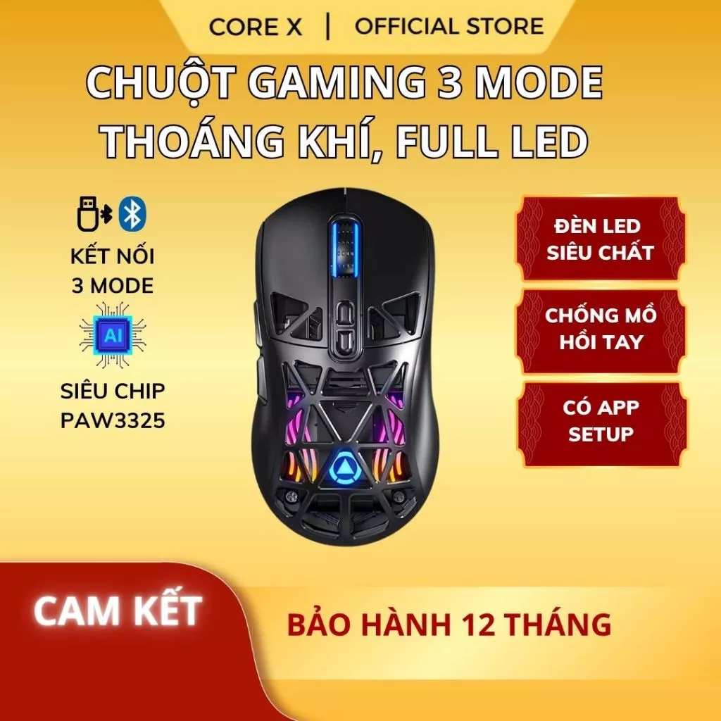 Chuột gaming không dây  G17 bluetooth pin sạc nhẹ có lỗ chip PMW3325 3 mode wirless 2.4g RGB .