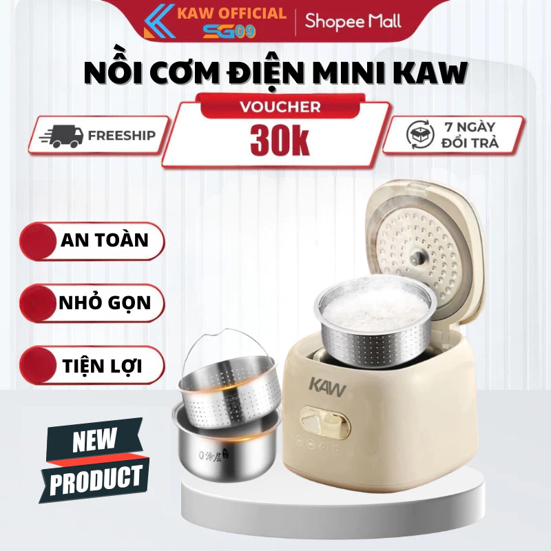 Nồi Cơm Điện Mini 1.2L KAW 8 Chức Năng Cho Mọi Nhu Cầu, INOX 304 An Toàn Chế Độ Hẹn Giờ, BH 12 Tháng