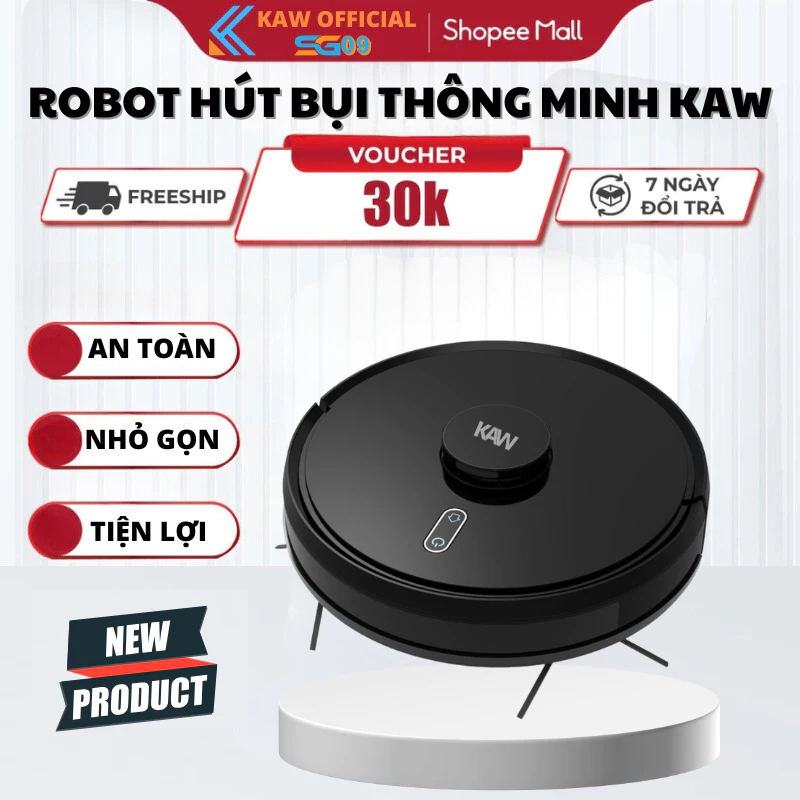 Robot Hút Bụi Lau Nhà KAW, Lực Hút Mạnh, Cảm Biến Thông Minh, Tích Hợp Đổ Rác, Bảo Hành 5 Năm