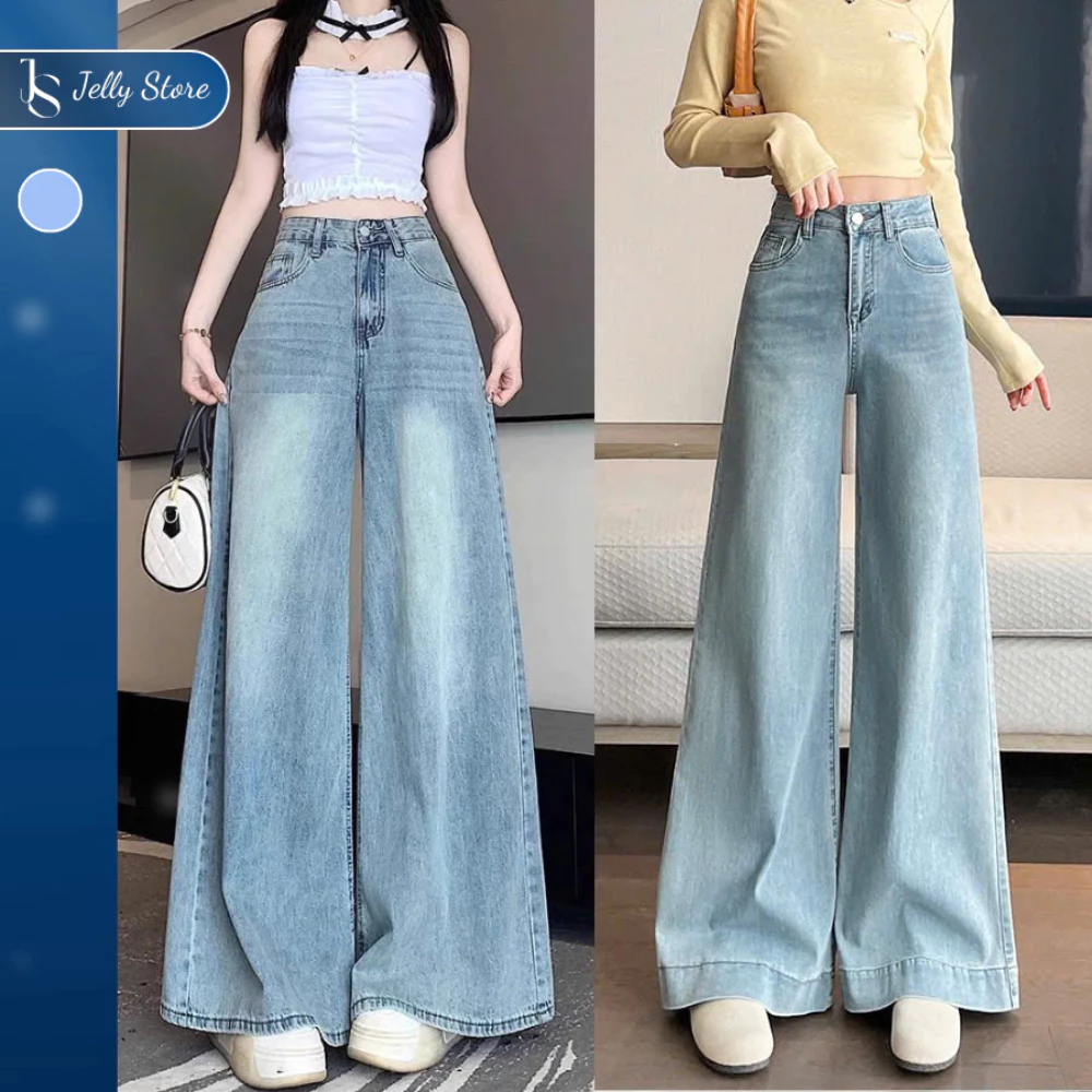 [BST HOT 2026] Quần Jean Nữ ống SIÊU RỘNG cạp cao Jelly Phong Cách Hàn Quốc TÔN DÁNG chất bò mềm denim đầy đủ size