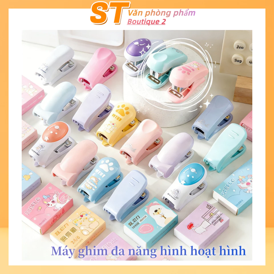 Bộ dụng cụ dập ghim đa năng hình ngộ nghĩnh - Máy đóng sách nhỏ gọn dễ mang theo - Dụng cụ học tập cho học sinh