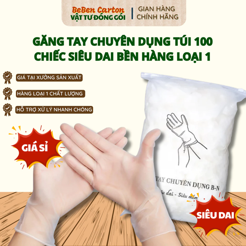 (HÀNG LOẠI 1) Combo 100 Găng Tay Cao Su Chuyên Dụng BN Không Bột, Không Mùi - Bé Bền Carton