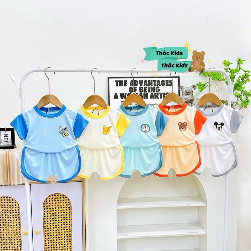 (6-16kg) Bộ cộc tay in hình thú cho bé trai gái chất vải thun lạnh co dãn 4 chiều