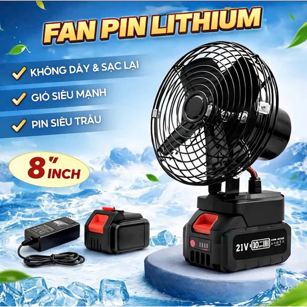 Quạt tích điện để bàn chạy pin 10cell - Lồng sắt, cánh sắt - siêu trâu, siêu chắc chắn