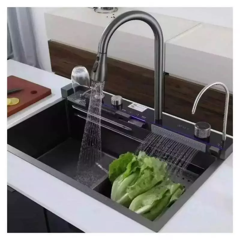 Chậu Rửa Bát 1 Hố 5 Phím LATO Hiển Thị Nhiệt Độ Phủ Nano Kèm Vòi Lọc Nước Thác Nước Vòi Xịt BH 10 Năm
