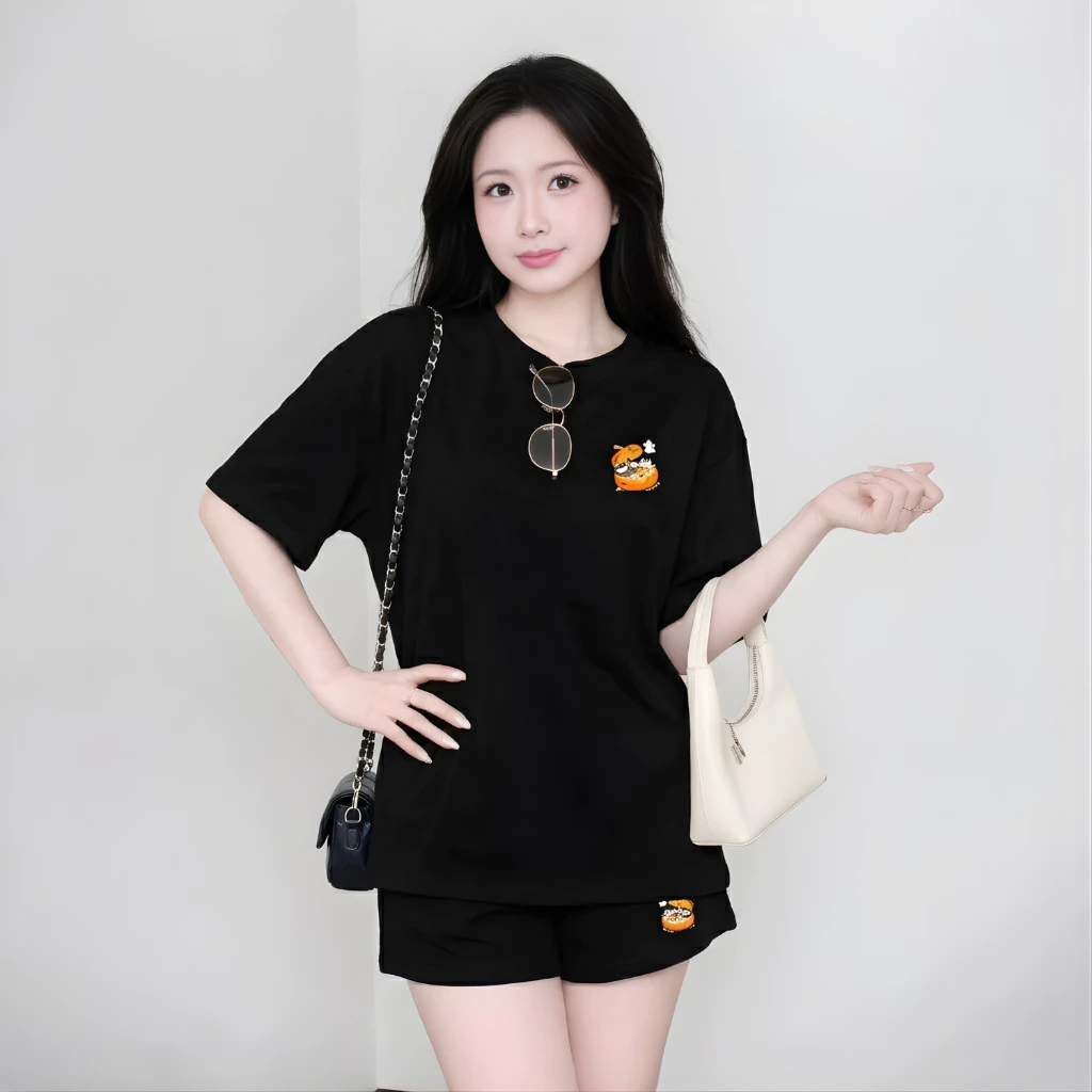 [RẺ VÔ ĐỊCH] Set Áo Thun Nữ Form Rộng Kèm Quần, Vải Cotton Mềm Mịn Thoáng Mát, In Hình Dễ Thương Mèo nhỏ