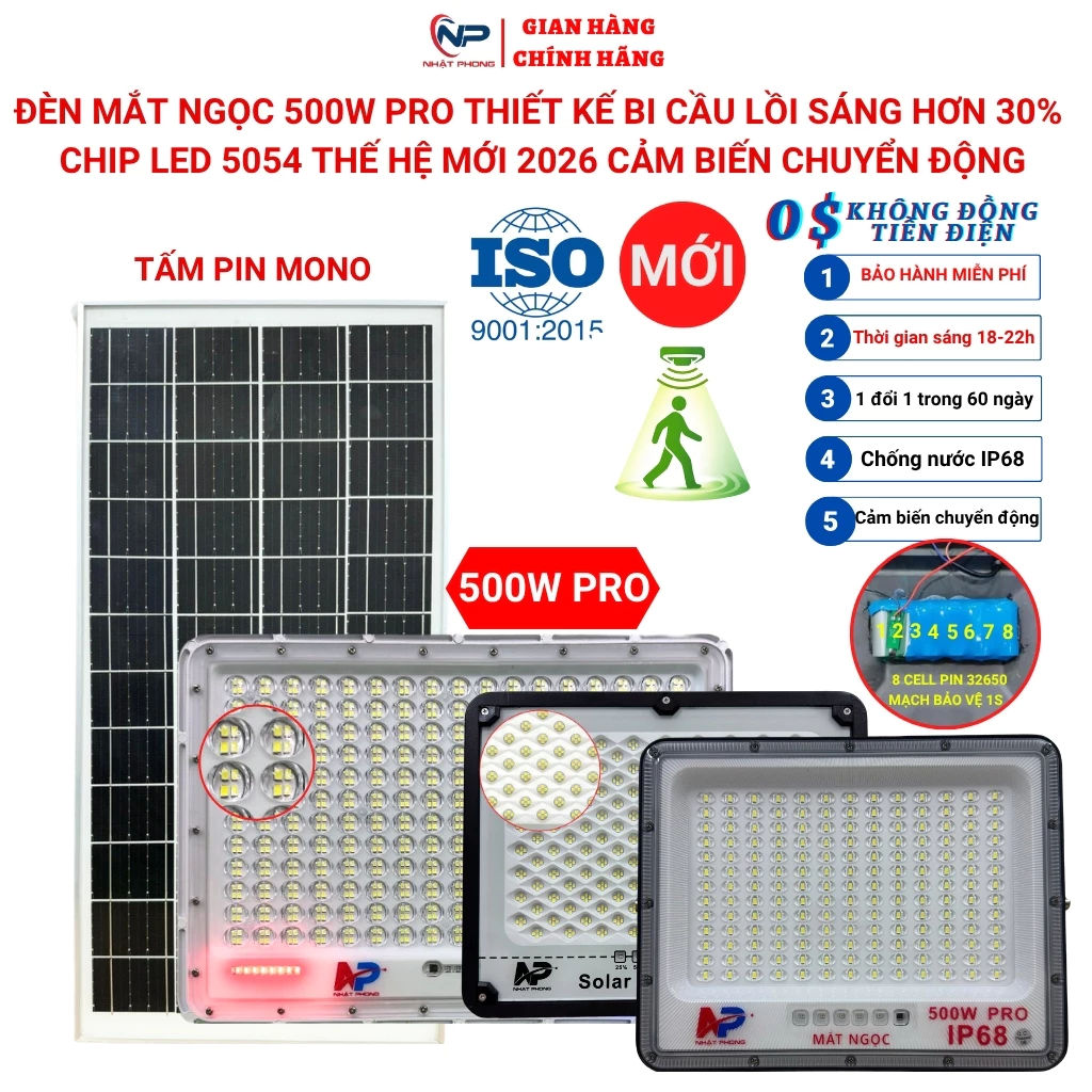 Đèn năng lượng mặt trời,đèn led chống lóa 500W,300W vỏ nhôm thiết kế bi cầu,cảm biến ánh sáng điều khiển,BH 24 tháng