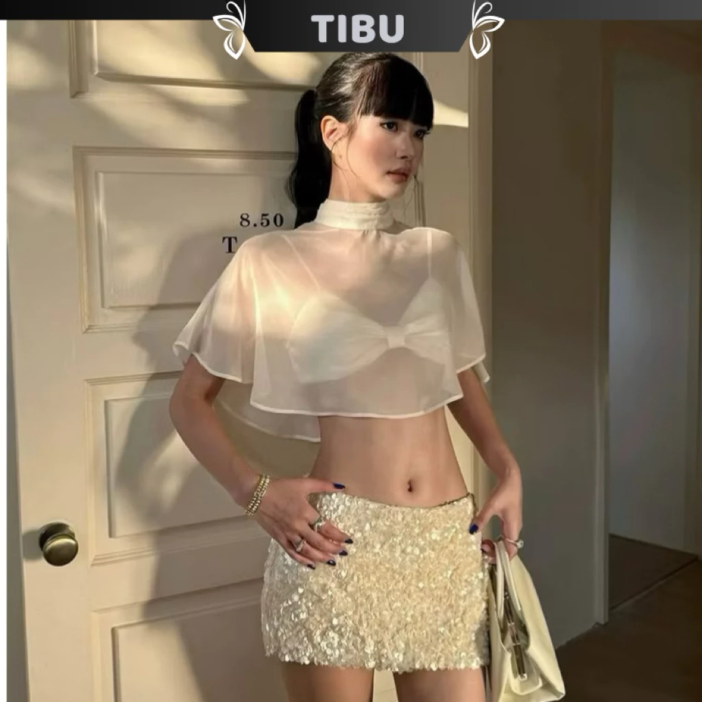 TIBU - Set Áo Bra Hai dây Phối Áo Choàng Tơ Form Croptop Lạ Mắt Sang Chảnh Đi Chơi Dạo Phố Biển Mùa Hè A716