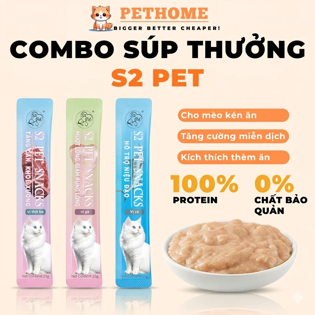 [Combo 200] Súp Thưởng S2Pet Cho Mèo, Súp Thưởng Mèo S2Pet Neeka, Súp Thưởng Cho Mèo Mọi Lứa Tuổi