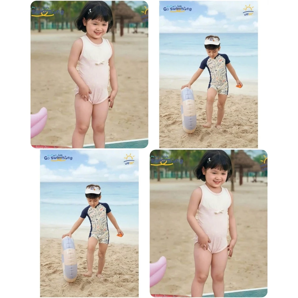 [Mompa/Chính Hãng] Bộ đồ bơi Mompa vải co dãn, nhanh khô tặng kèm mũ cho bé size 2Y - 6Y