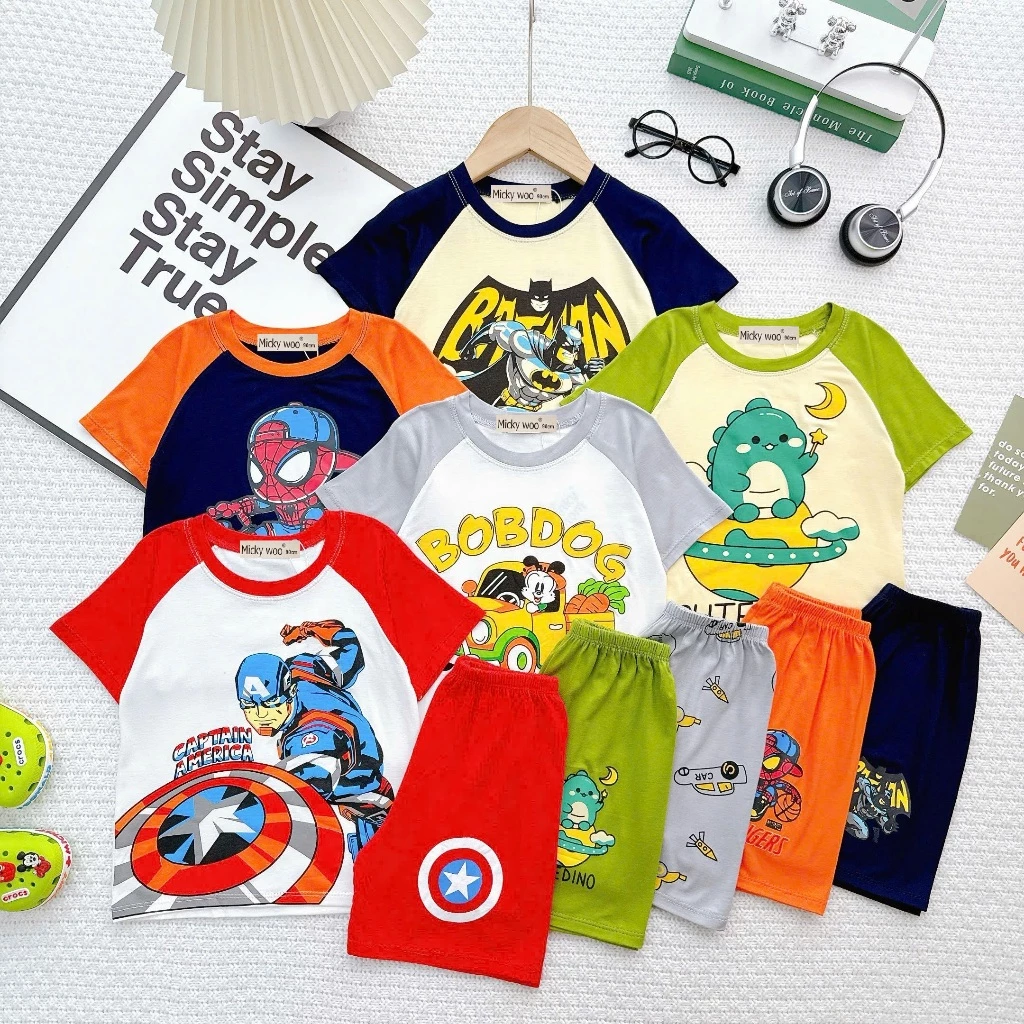 Bộ Cộc Tay Thun Lạnh Micky woo Cho Bé Trai Mát Mẻ Mềm Mại cho mùa hè thoáng mát Thoáng Mát 7-25kg Cao 80-124cm