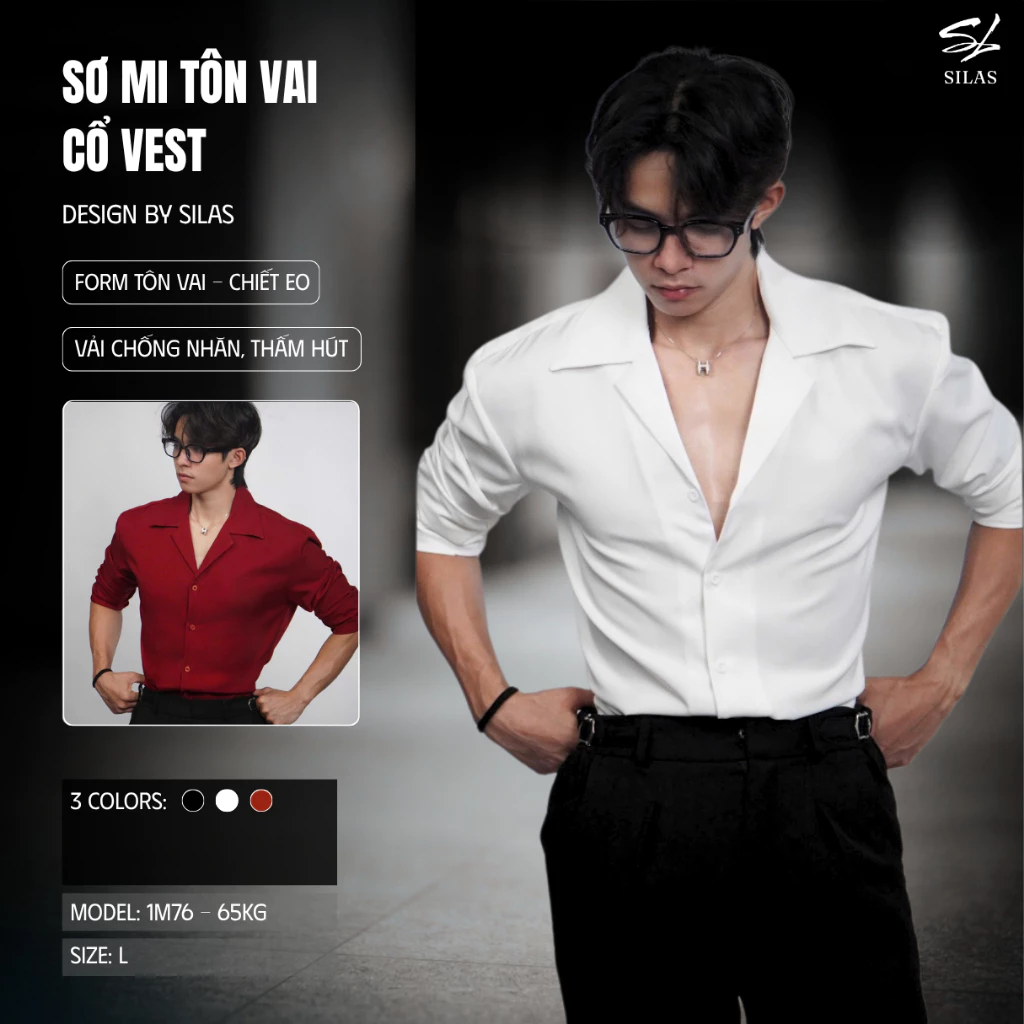 (Form Tôn Vai) Áo Sơ Mi SILAS Trơn ASLC3 Cổ Vest chất cotton chéo thoáng mát, hạn chế nhăn - ASLC1