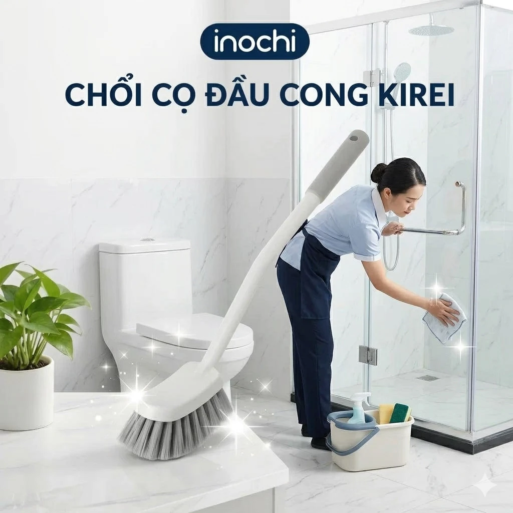CHỔI CỌ TOILET ĐẦU CONG KIRE - Chính hãng INOCHI, Tiêu chuẩn nhật bản