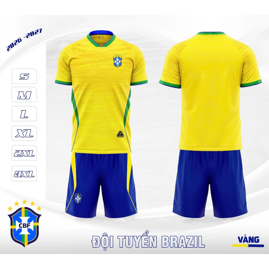 Bộ Quần Áo Đá Banh Đội Tuyển B razil Màu Vàng 2026