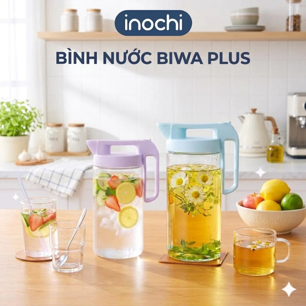 Bình nước cao cấp Biwa Plus 1,6L - 2,1L Dùng để đựng nước uống hoặc các loại nước ép