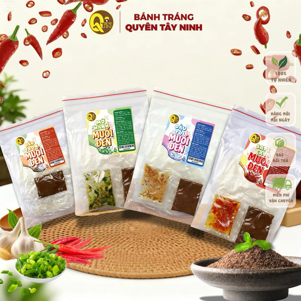 Bánh Tráng Dẻo Muối Tôm Đen + Sate, Mỡ Hành, Dầu Tỏi Trộn Siêu Ngon | Bánh Tráng Quyên tây Ninh