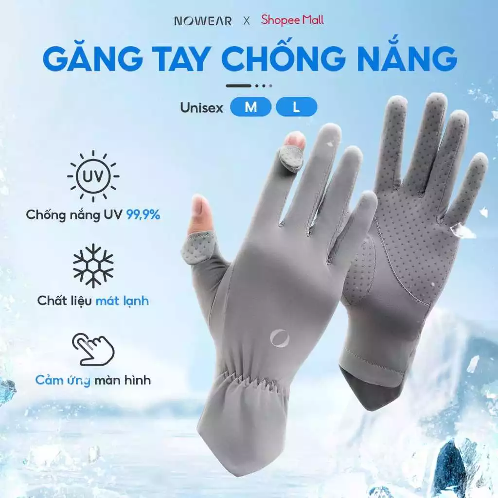 Găng Tay Chống Nắng Hở Ngón NOWEAR Unisex UPF50+ Mát Lạnh Co Giãn 4 Chiều, Chống Trượt Cảm Ứng