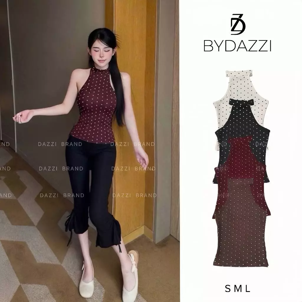 [CÓ NÚT CÀI] Áo cổ Yếm phối chấm bi sang chảnh DAZZI A081
