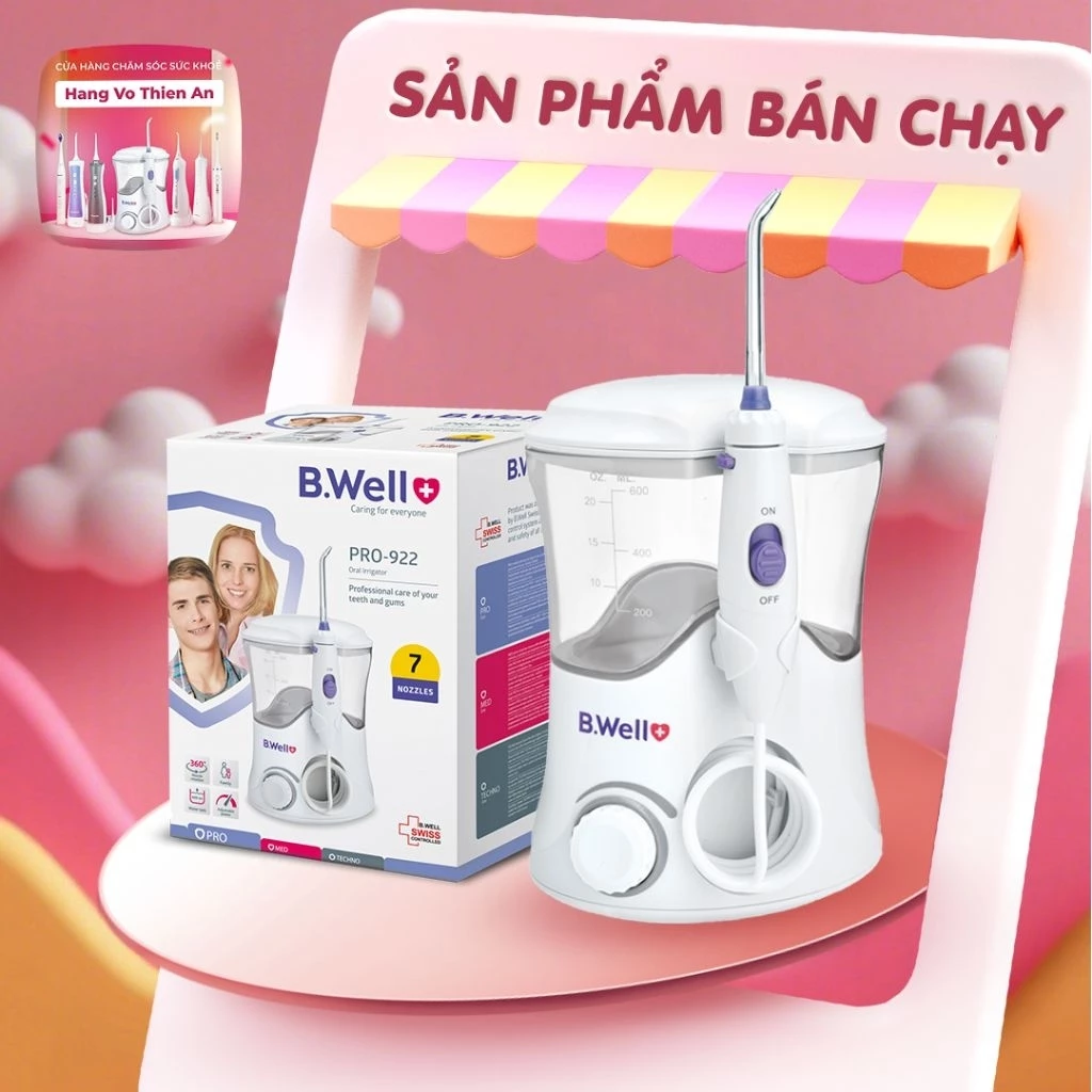 [Hỏa tốc] [Bảo hành 2 năm] Máy tăm nước Thụy Sỹ gia đình B.Well Wi922- 7 đầu tăm- 10 Chế độ lực xịt