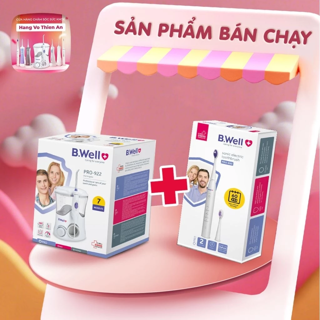 [HỎA TỐC] COMBO: 1 Máy tăm nước gia đình B.Well Wi922 + 1 Bộ Bàn chải điện B.Well PRO-850 - BH 2 năm