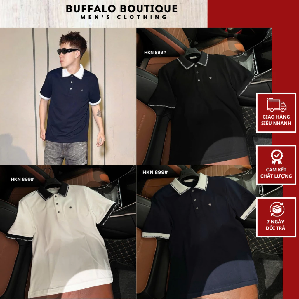 Áo Polo Nam Rỳy Ối Đính Bọ Mini Bên Ngực Siêu Nét - Polo Nam Nữ Rỳy Ối Phối Cổ Màu Cao Cấp