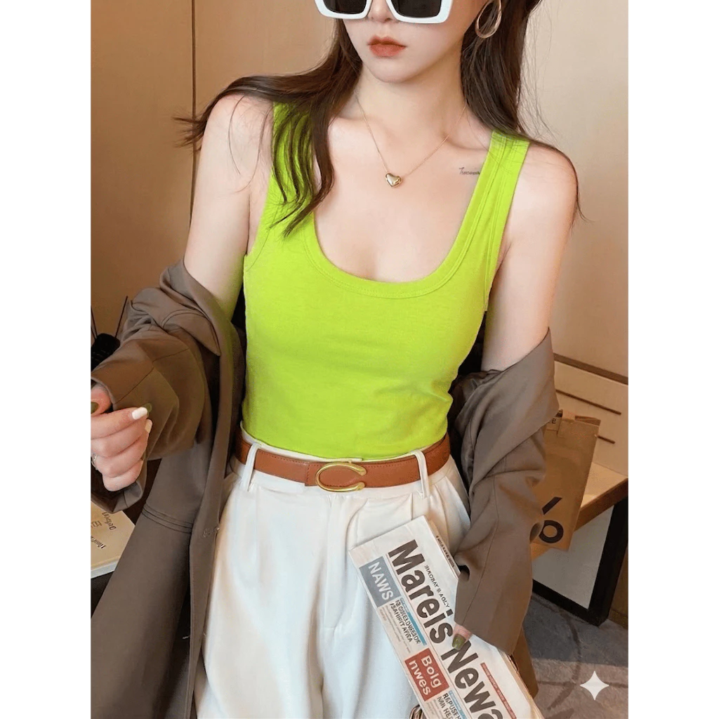Áo Ba Lỗ Nữ Croptop Cổ Vuông Ôm Dáng