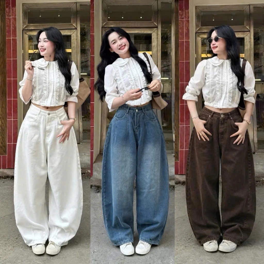 Quần Jeans Ống Cong Form Rộng Dáng Unisex Màu Wash Retro Cá Tính bản Premium Joolate