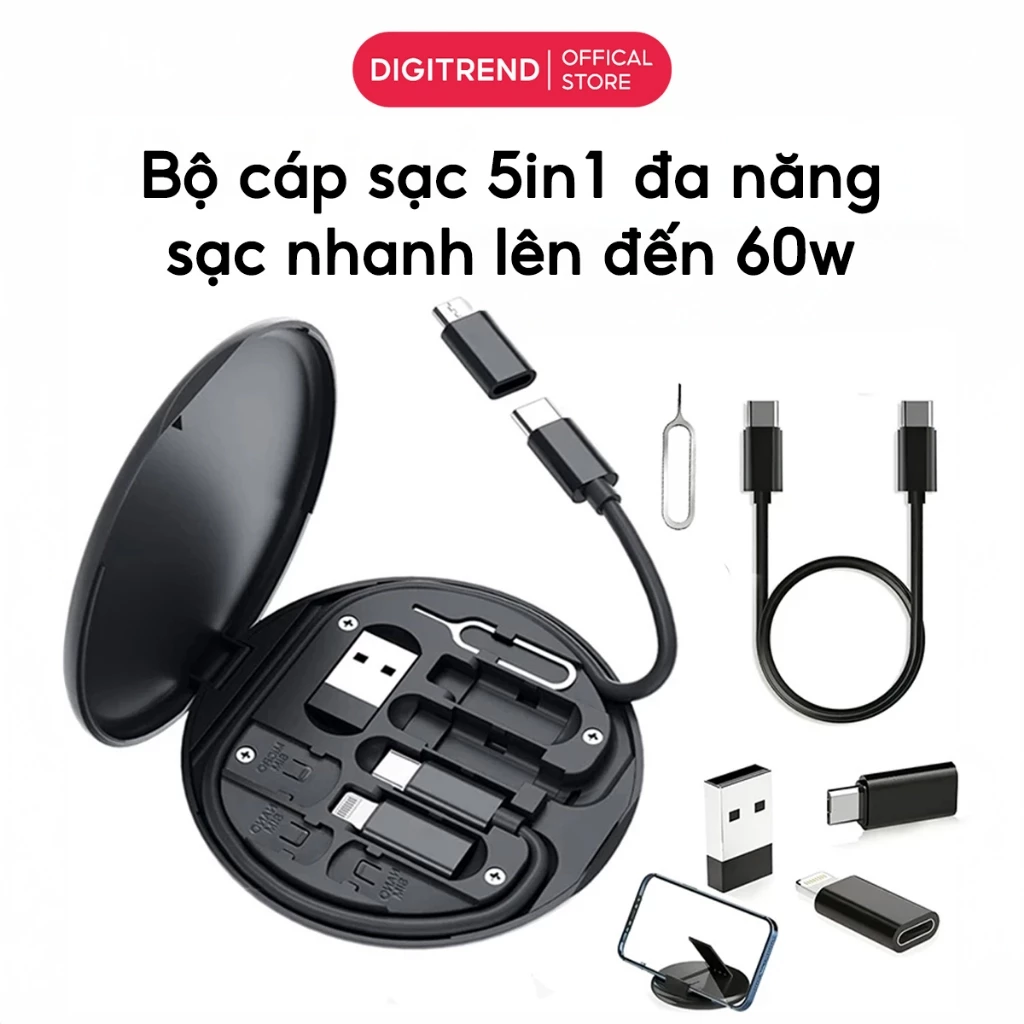 Bộ Chuyển Đổi Dữ Liệu Sạc Nhanh 5in1 SMTech Cáp Chuyển Đổi Di Động Sạc Nhanh Cho Điện Thoại 60W
