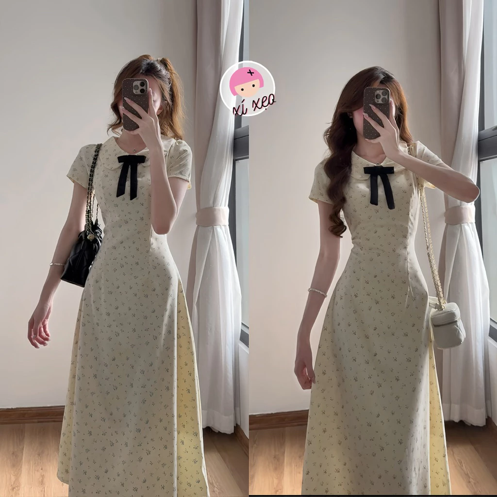 Váy hoa nhí cổ sen dáng dài tiểu thư xixeoshop - V64