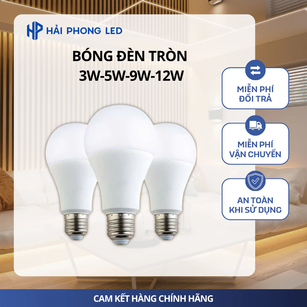 Bóng Đèn Tròn Chiếu Sáng Ánh Sáng Trắng Công Suất 3W - 5W - 9W -12W Chuẩn Loại 1