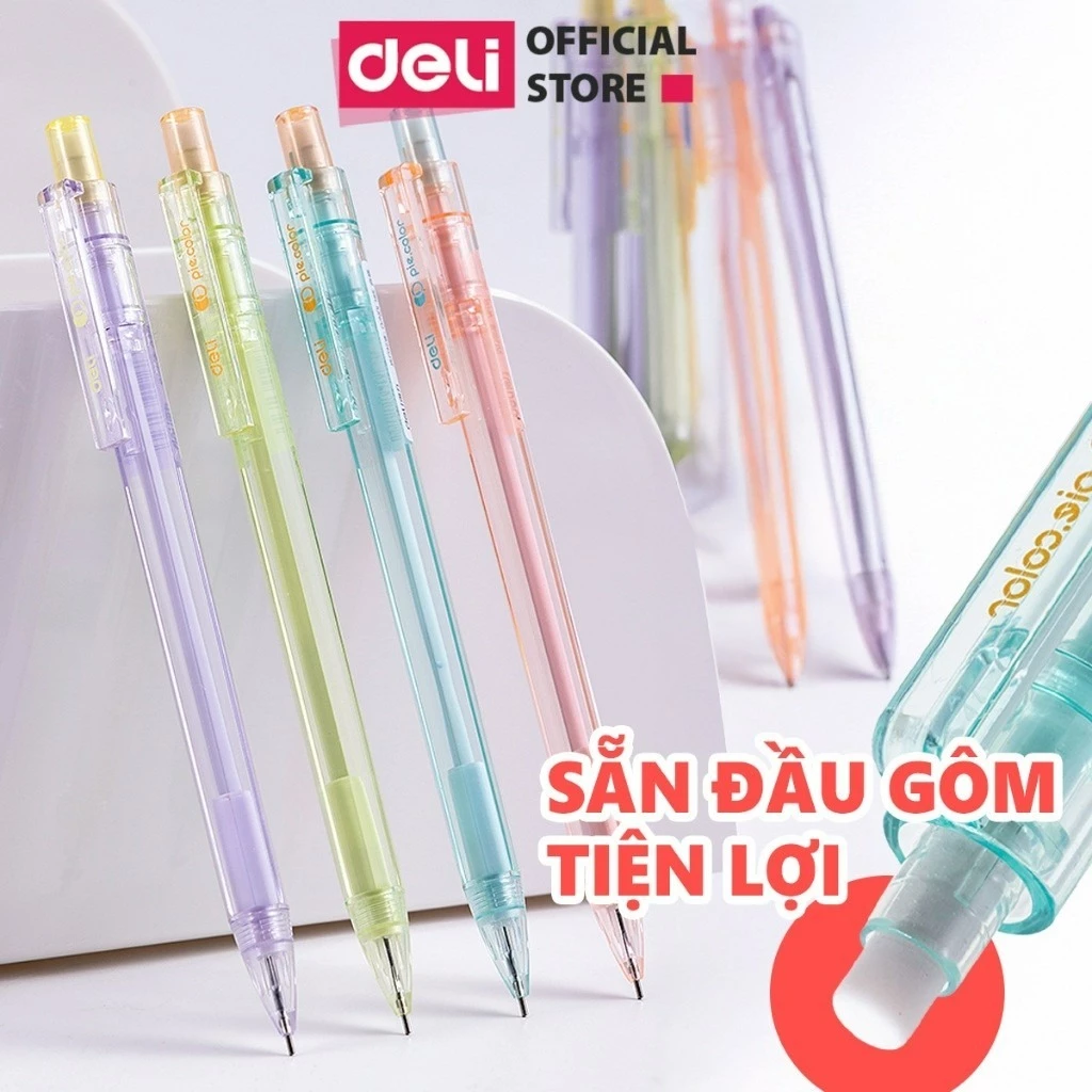[MUA 3 GIẢM 30%] Bút Chì Kim Deli Ngòi 0.5/0.7mm Bút Chì Bấm Học Sinh Thiết Kế Siêu Xinh Phối Màu Pastel Kèm Gôm Tẩy