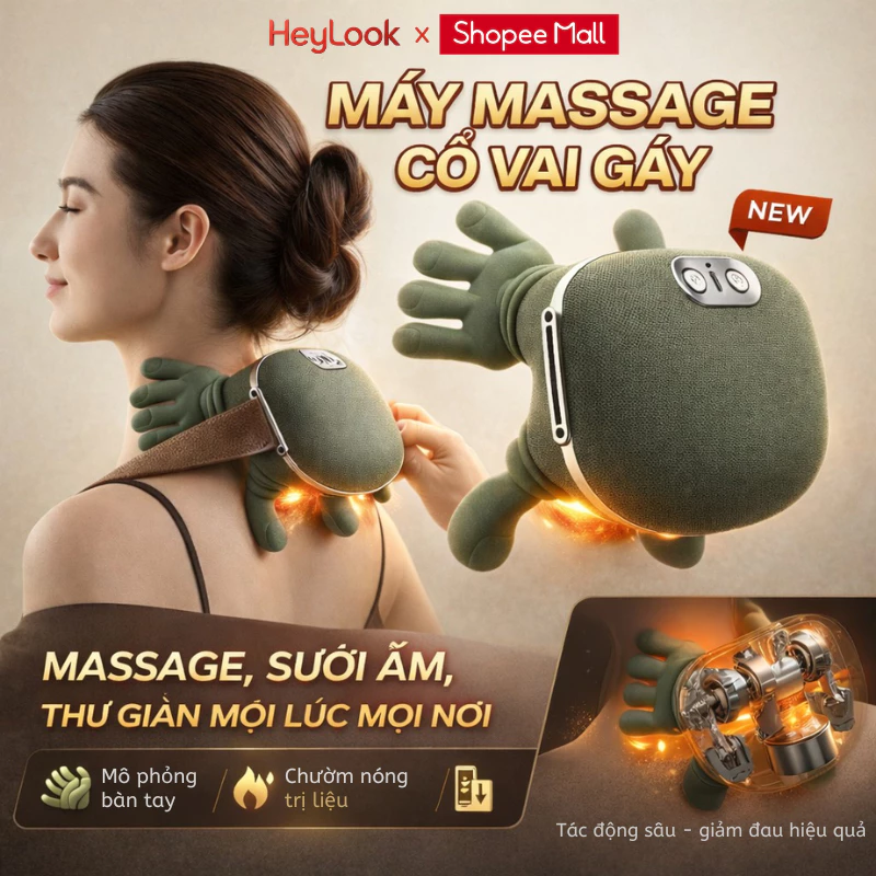 Máy Massage Cổ Vai Gáy Giảm Đau Mỏi Vai Gáy, Máy Mát Xa Cổ Vai Gáy Đèn Hồng Ngoại Mô Phỏng Tay Người Xoa Bóp