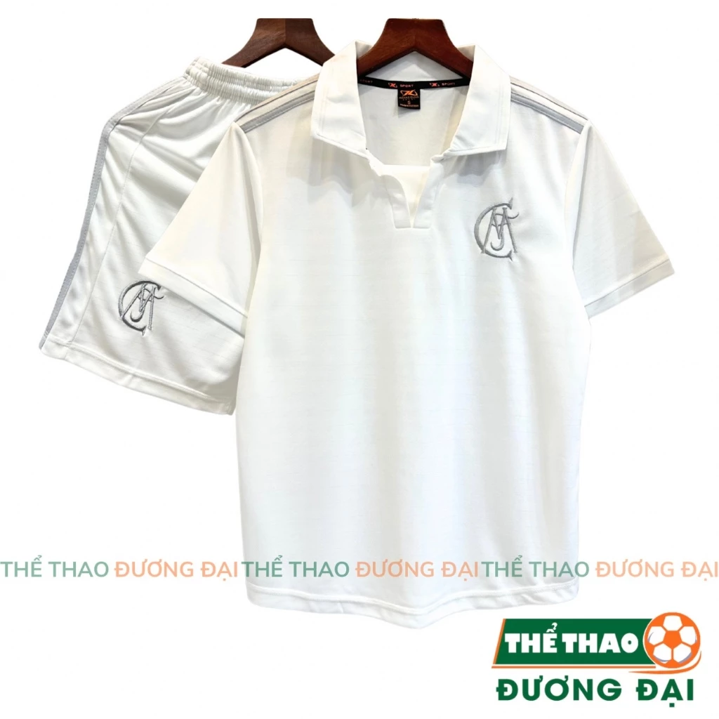 Quần Áo Bóng Đá Real Retro 1902 Trắng Xám Thun Mè S-COMF Thoáng Khí Thể Thao Đương Đại