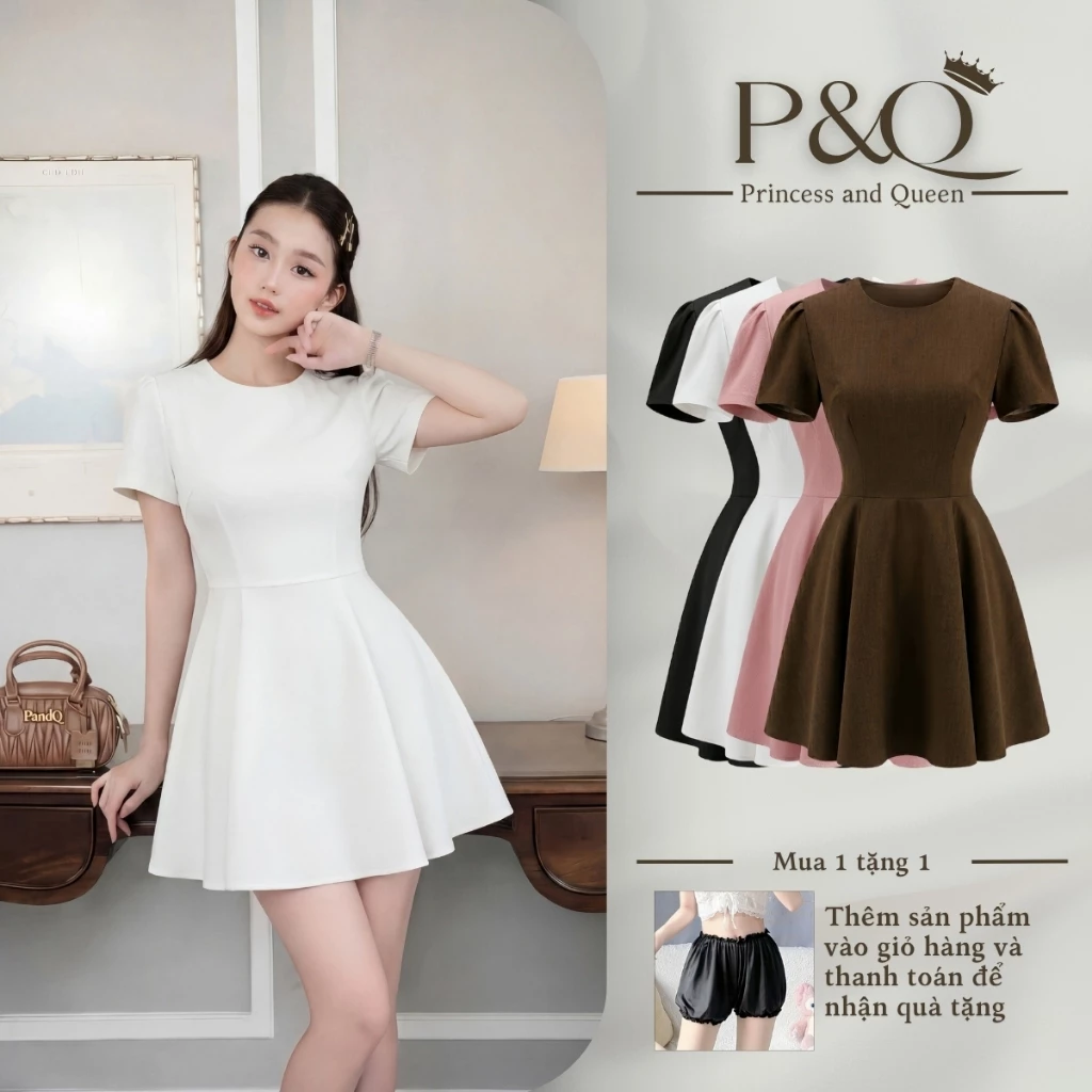 Váy đầm nữ P&Q phong cách Pháp thanh lịch sang trọng dáng ngắn ôm eo mùa hè | vd0109