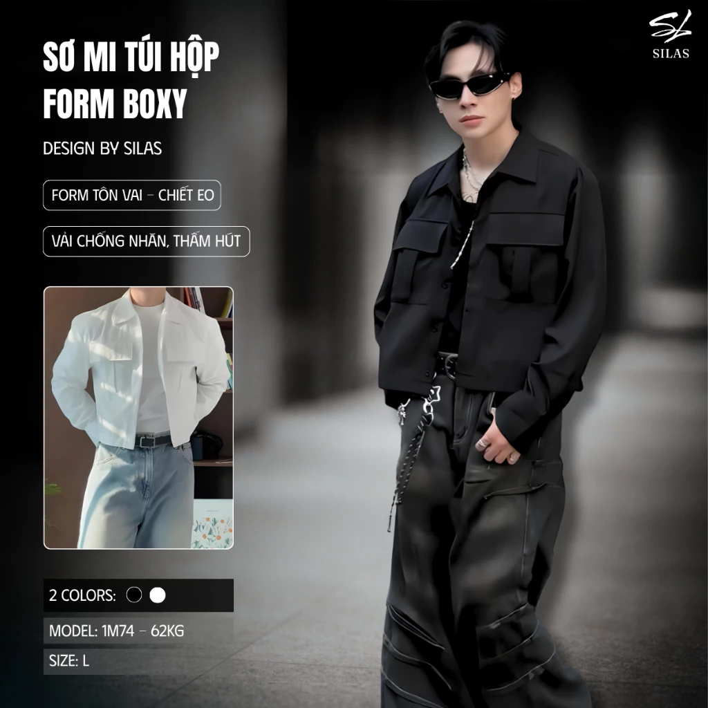 (Form Tôn Vai) Áo Sơ Mi SILAS Túi Hộp Form Boxy Tay Dài Cotton Menswear Cổ Bẻ Thoáng Mát Nam - ASL38