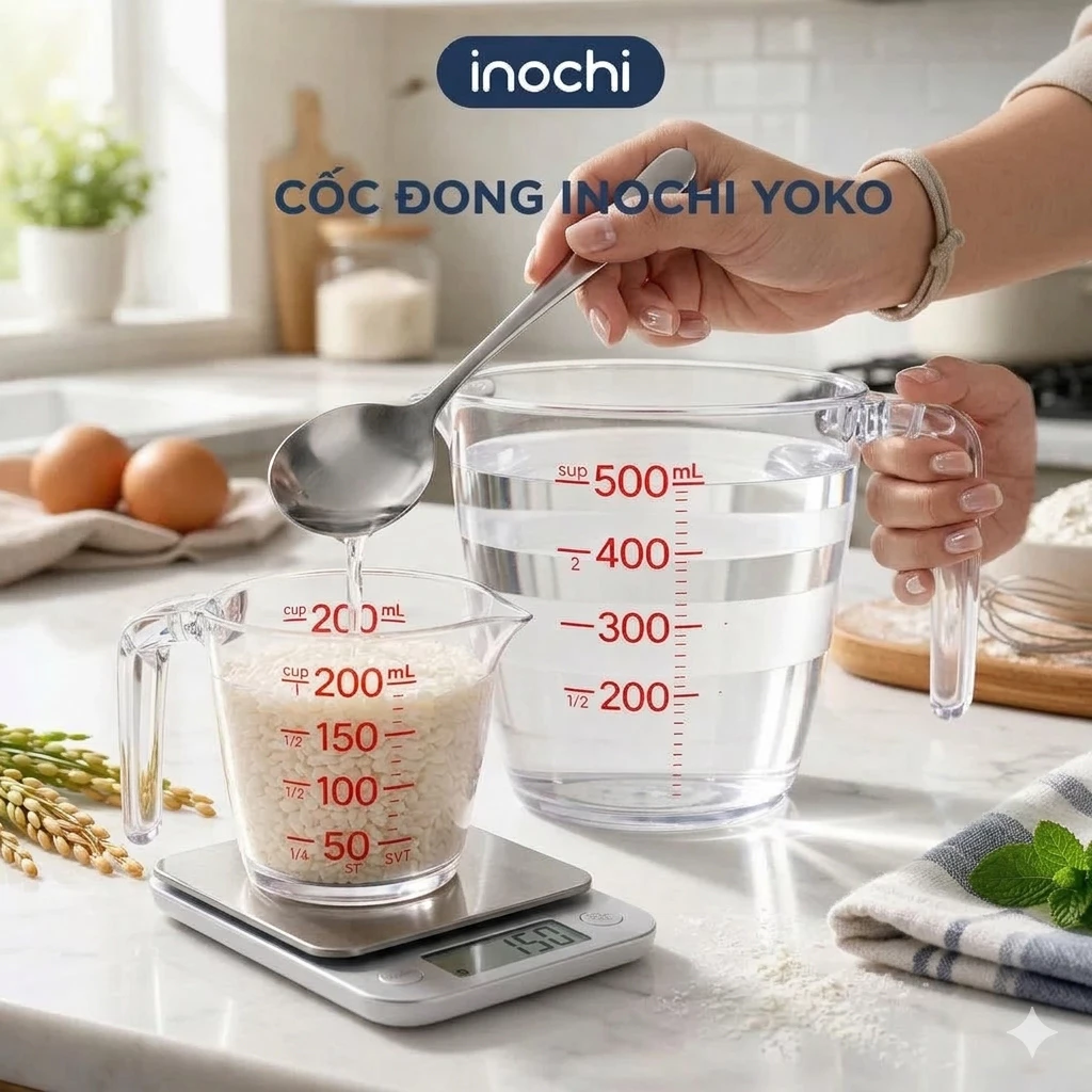 Cốc đong chia vạch INOCHI Yoko 500ml, 200ml hàng xuất NHẬT chịu lực tốt, không chứa BPA