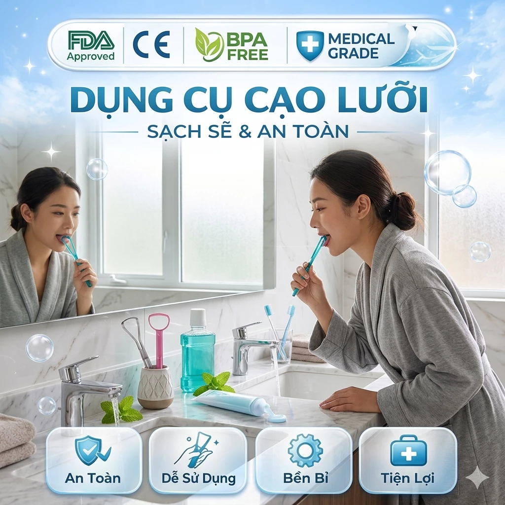 (Bộ 3 cái) Dụng cụ cạo lưỡi Okina (Tròn - Vuông - Tam Giác)