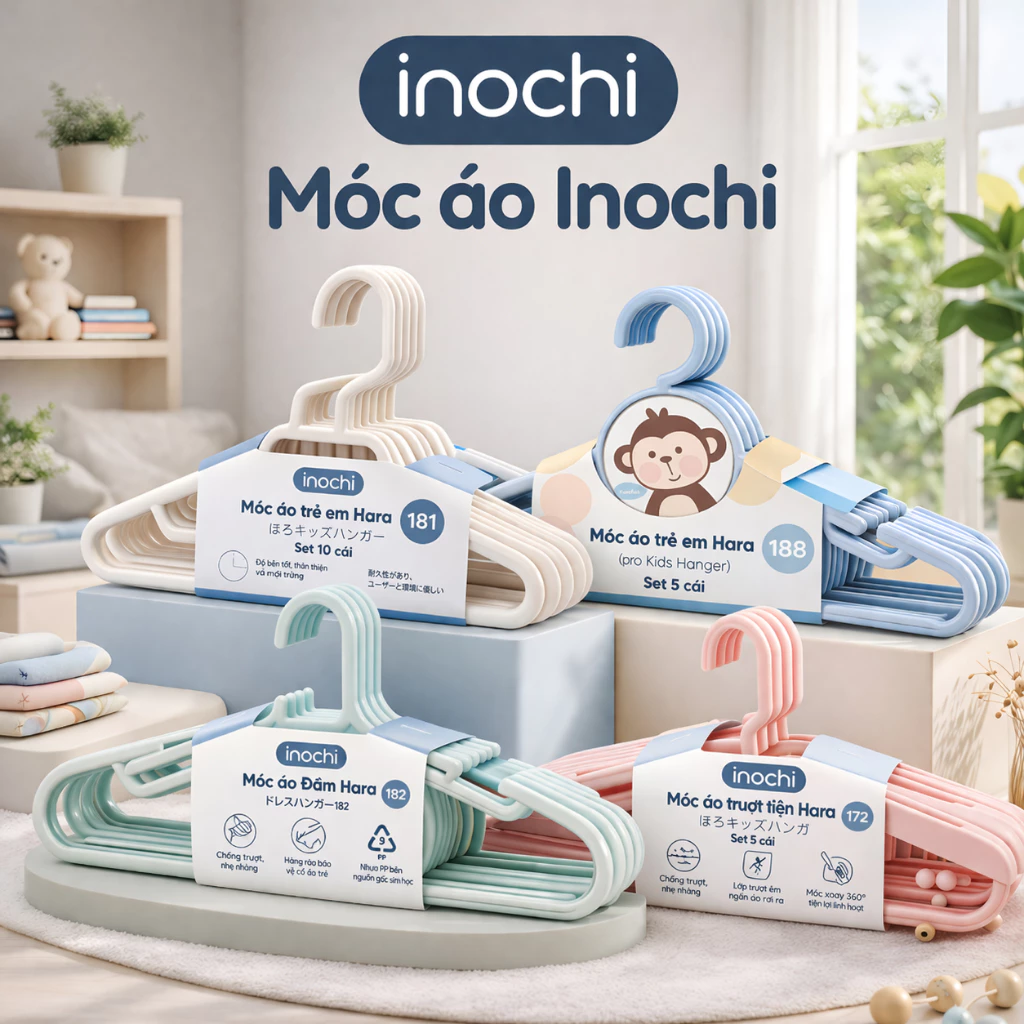Móc quần áo người lớn Inochi - Hara cao cấp, dày dặn, treo quần áo chịu lực tốt