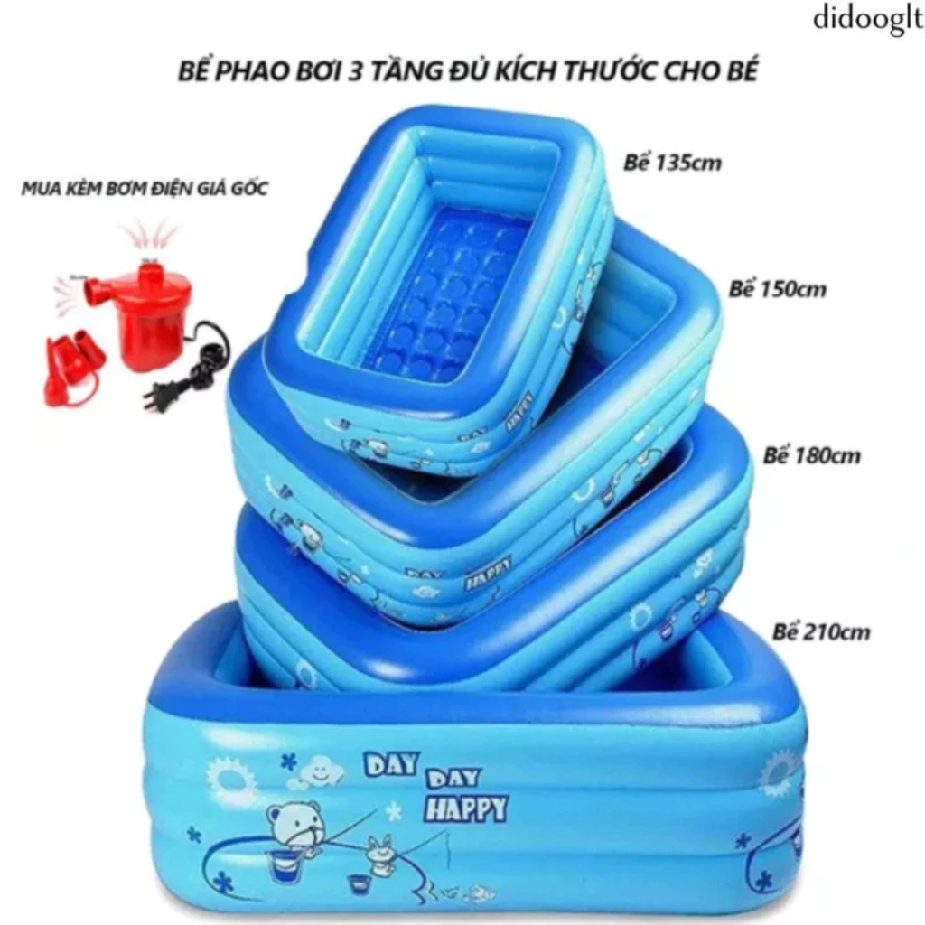 Bể Bơi Trẻ Em 3 Tầng Thành Dày – Hồ Bơi Chữ Nhật Chống Trượt Nhiều Kích Thước