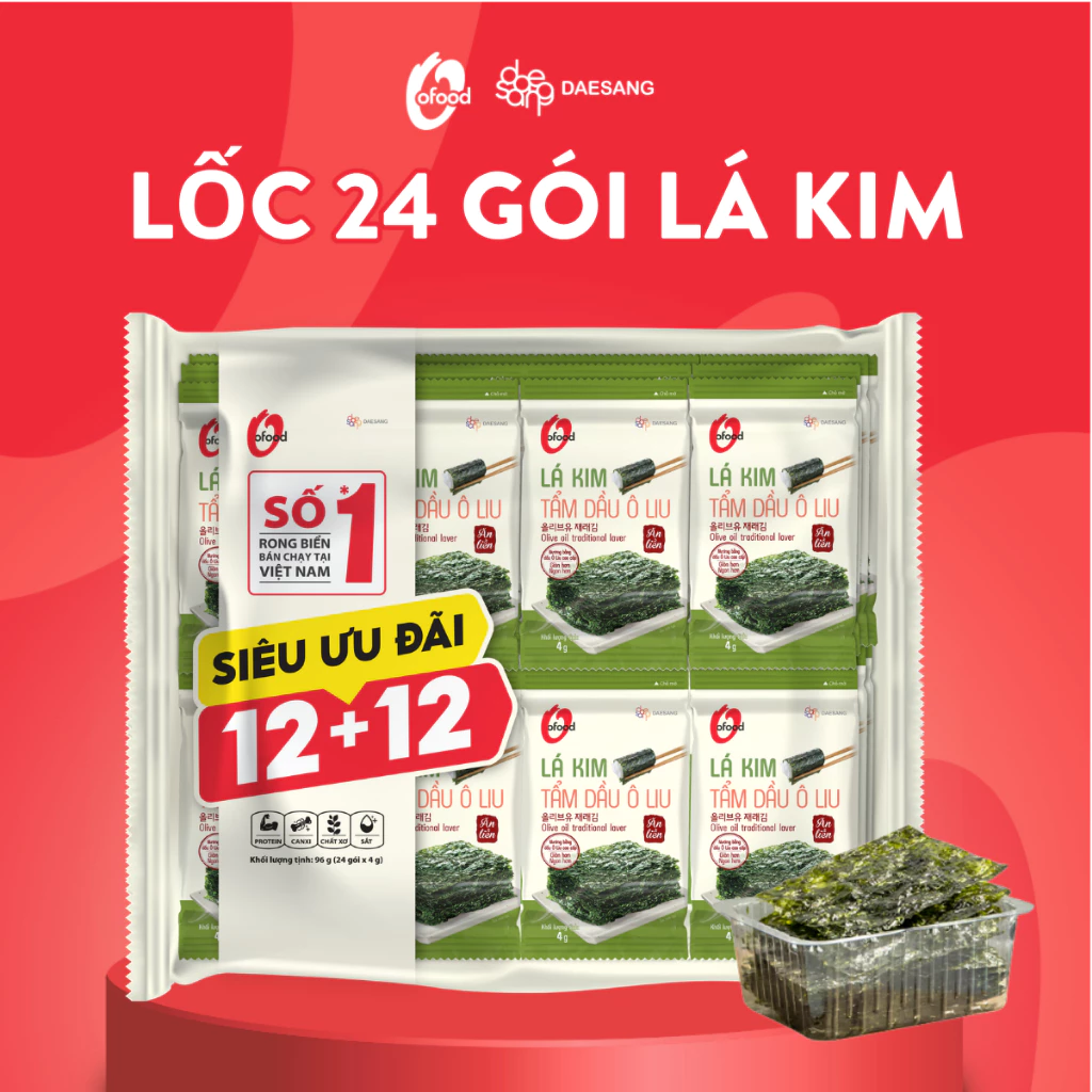[PHIÊN BẢN 24 GÓI] Rong Biển Lá Kim O’Food Ô Liu 4G – Combo 12+12 – Ăn Liền Healthy