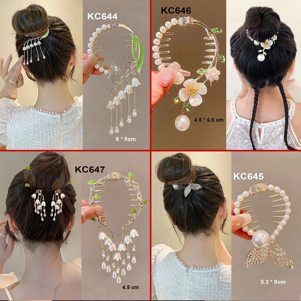 Kẹp Tóc Đuôi Ngựa Dạng Tròn Đính Đá Bầu Xinh Xắn Trẻ Trung Quà Tặng Cho Nữ