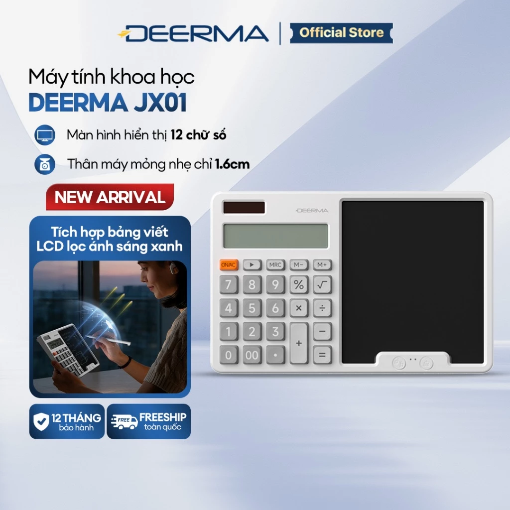 Máy tính khoa học Deerma JX01 màn hình hiển thị 12 chữ số, kèm bảng viết LCD lọc ánh sáng xanh - Bảo hành 12 tháng