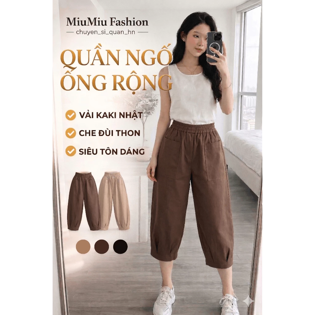 Quần Ngố Ống Rộng Nữ Dáng Bom Baggy Túi Vuông Thời Trang Kaki Nhật Cao Cấp, Hack Dáng,Cá Tính Q119
